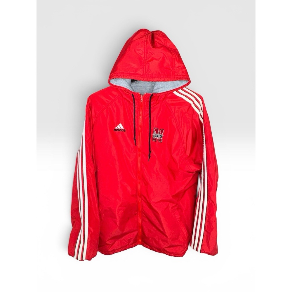 Vintage Y2K Adidas x Nebraska Corn Huskers Hooded Reversible Jacket No Size Tag